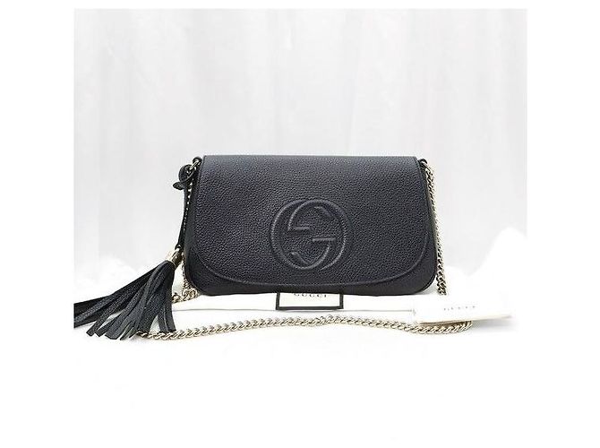 Gucci Borsa a tracolla Soho con catena e nappe in pelle nera - vista 2