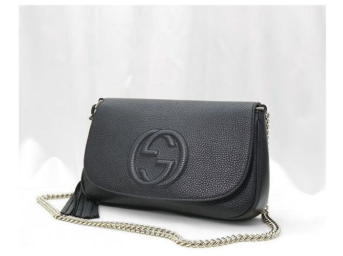 Gucci Borsa a tracolla Soho con catena e nappe in pelle nera - vista 3