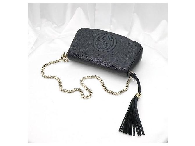 Gucci Borsa a tracolla Soho con catena e nappe in pelle nera - vista 5