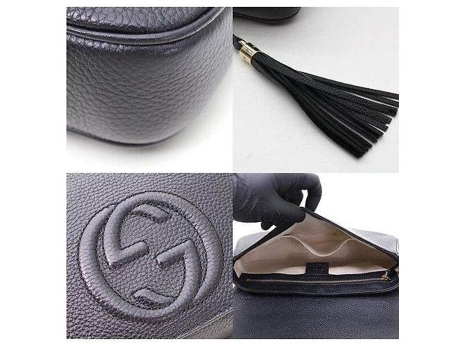 Gucci Borsa a tracolla Soho con catena e nappe in pelle nera - vista 7