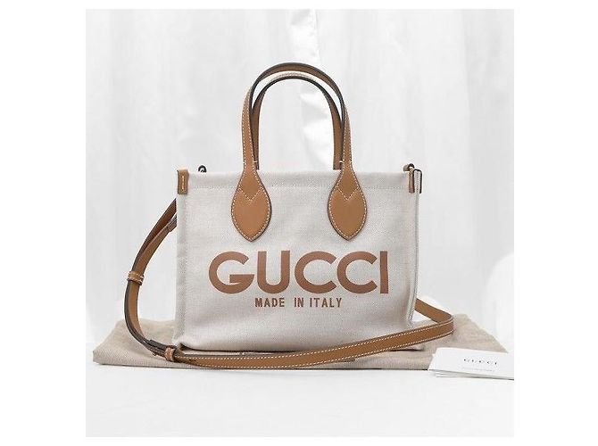 Gucci Mini Tote in Tela e Pelle Marrone con Logo Stampato - vista 2