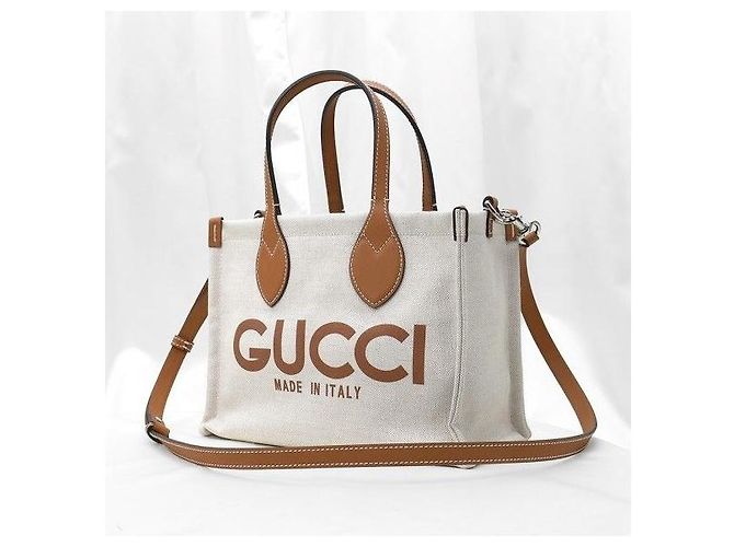 Gucci Mini Tote in Tela e Pelle Marrone con Logo Stampato - vista 3