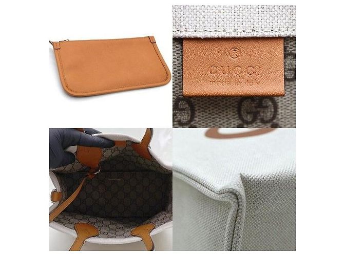 Gucci Mini Tote in Tela e Pelle Marrone con Logo Stampato - vista 7