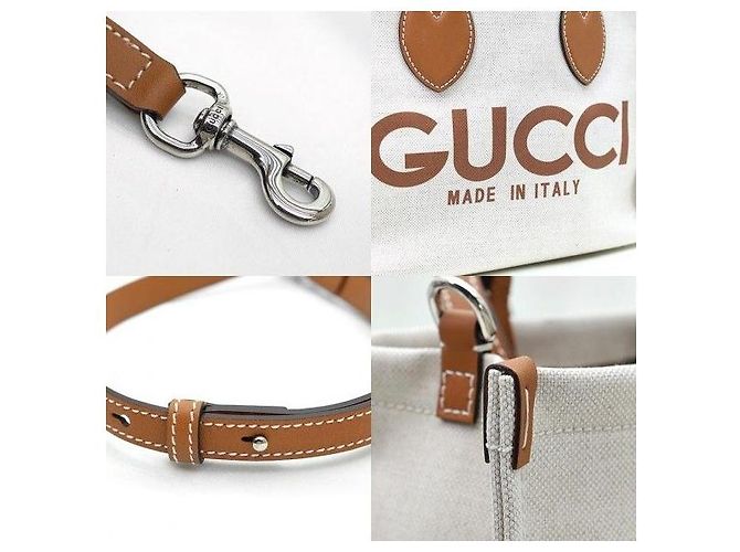 Gucci Mini Tote in Tela e Pelle Marrone con Logo Stampato - vista 8