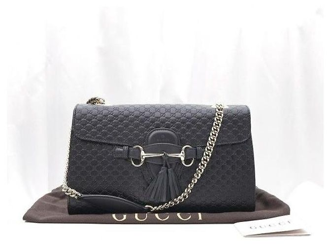 Borsa a tracolla Emily Micro Guccissima con morsetto e nappa Nera - vista 2