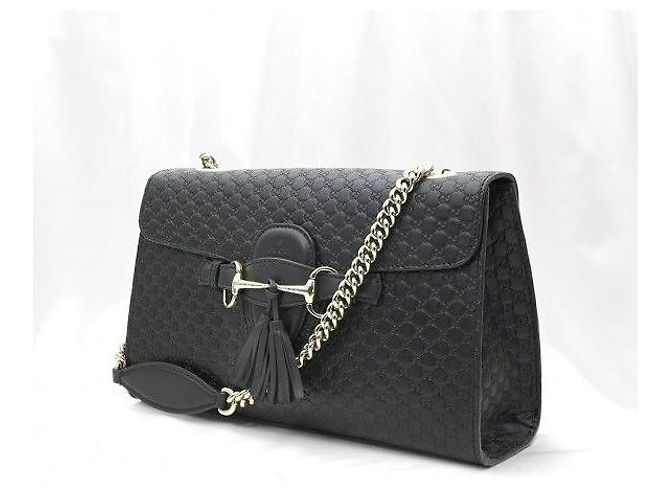 Borsa a tracolla Emily Micro Guccissima con morsetto e nappa Nera - vista 3