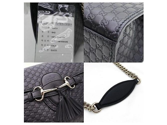 Borsa a tracolla Emily Micro Guccissima con morsetto e nappa Nera - vista 8