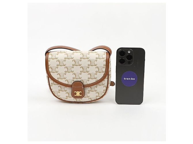 Céline Mini Borsa a Tracolla Triope in Tela e Pelle di Vitello White - vista 11