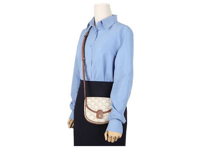 Céline Mini Borsa a Tracolla Triope in Tela e Pelle di Vitello White - vista 12