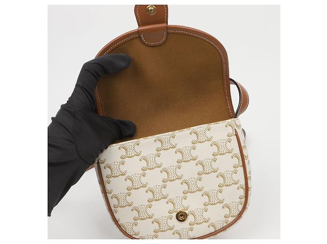 Céline Mini Borsa a Tracolla Triope in Tela e Pelle di Vitello White - vista 9