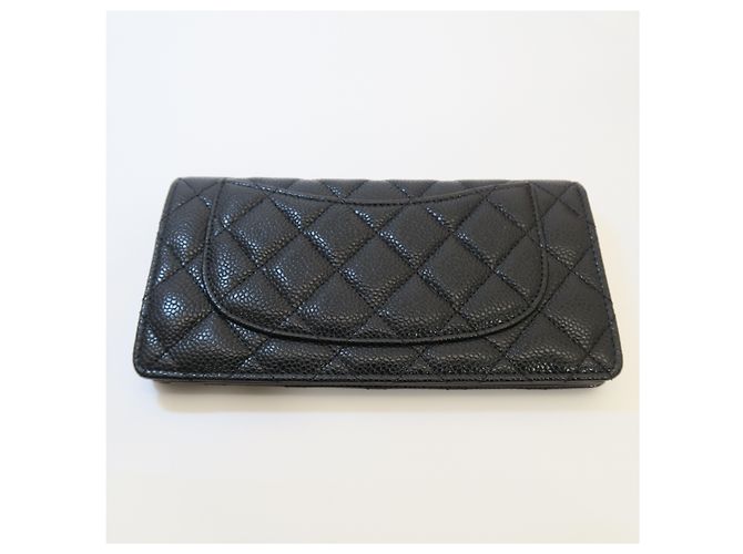 Chanel Billetera bifold Caviar Black Silver Logo - vista 4