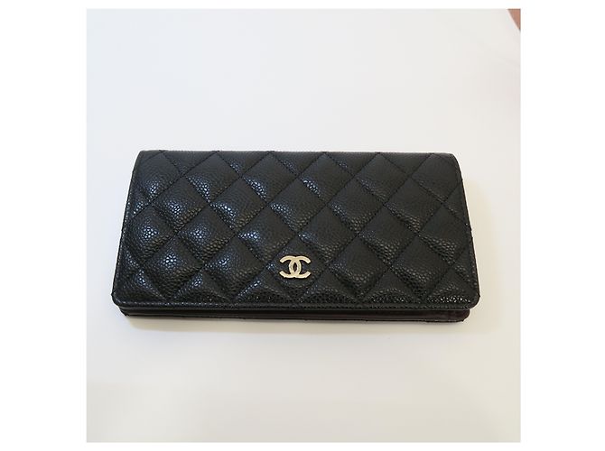 Chanel Billetera bifold Caviar Black Silver Logo - vista 5