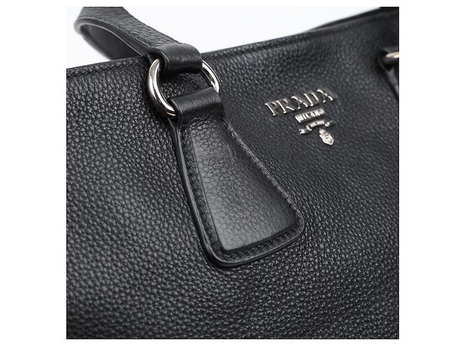 Prada Borsa a tracolla Vitello Phoenix Black Leather con zip laterale - vista 14