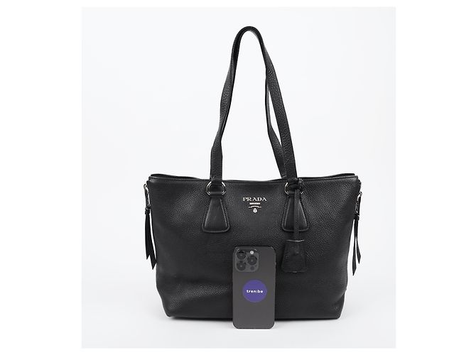 Prada Borsa a tracolla Vitello Phoenix Black Leather con zip laterale - vista 16