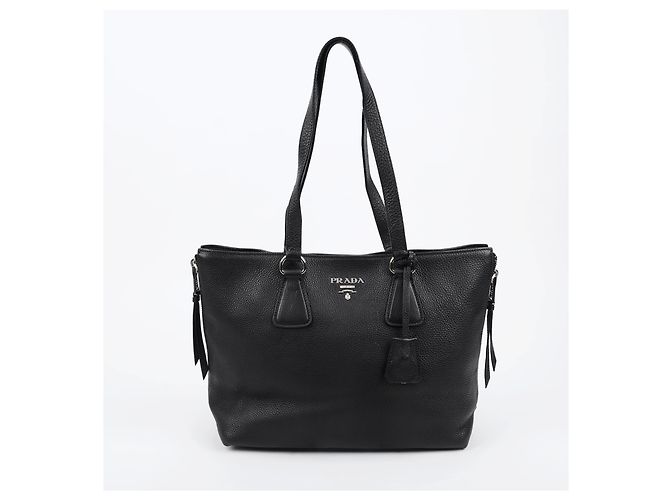 Prada Borsa a tracolla Vitello Phoenix Black Leather con zip laterale - vista 2