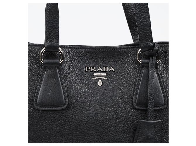 Prada Borsa a tracolla Vitello Phoenix Black Leather con zip laterale - vista 3