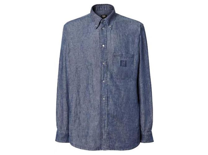 Camicia Fendi in chambray blu - vista 4