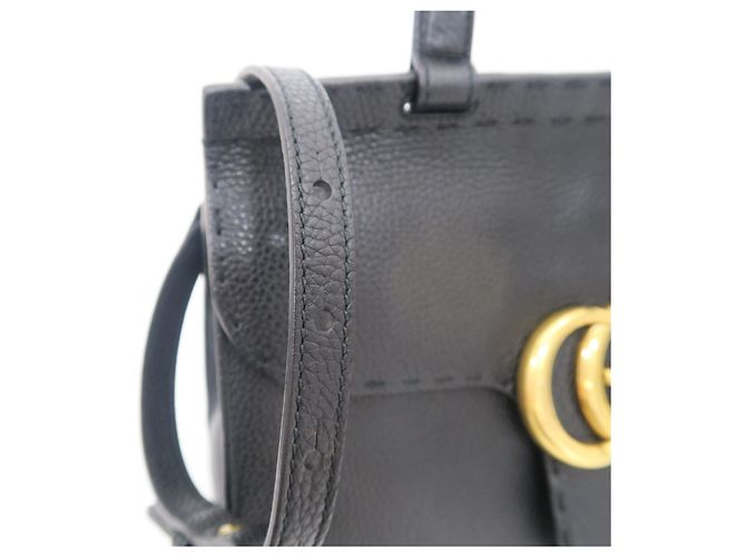 Gucci Borsa Tote in pelle nera con manico superiore e tracolla - vista 3