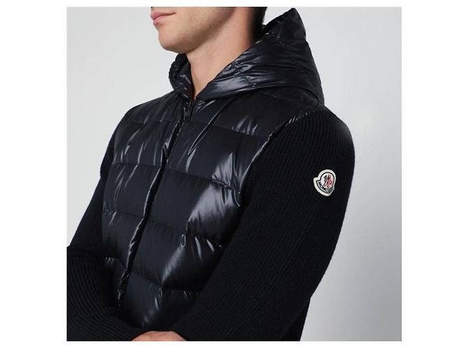 Moncler Cardigã com capuz e fecho de correr em lã acolchoada Navy - vista 10