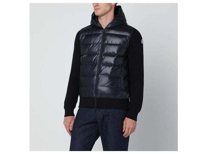 Moncler Cardigã com capuz e fecho de correr em lã acolchoada Navy - vista 13