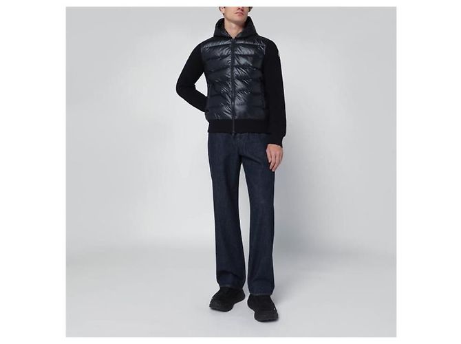 Moncler Cardigã com capuz e fecho de correr em lã acolchoada Navy - vista 5