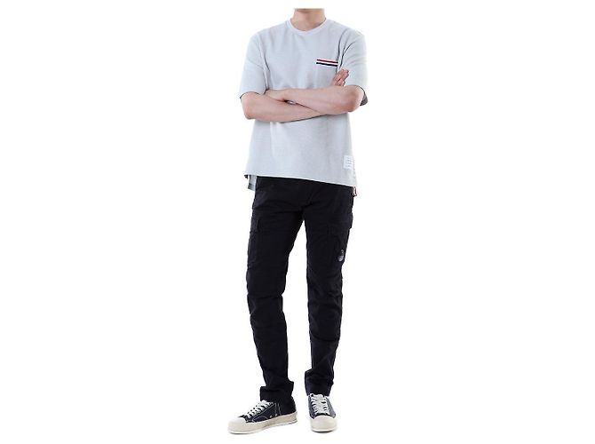 Thom Browne T-shirt redonda de lin e algodão com riscas e bolso - vista 10