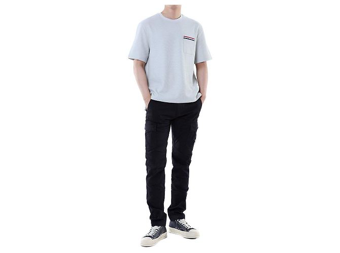 Thom Browne T-shirt redonda de lin e algodão com riscas e bolso - vista 12