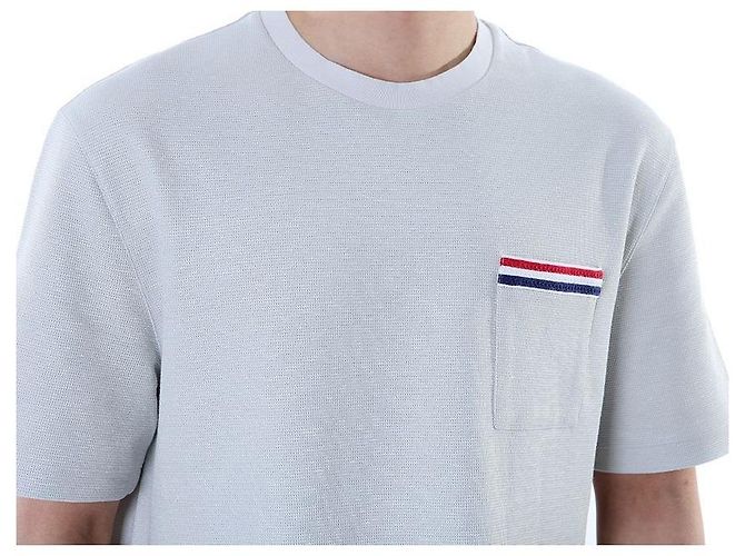 Thom Browne T-shirt redonda de lin e algodão com riscas e bolso - vista 14