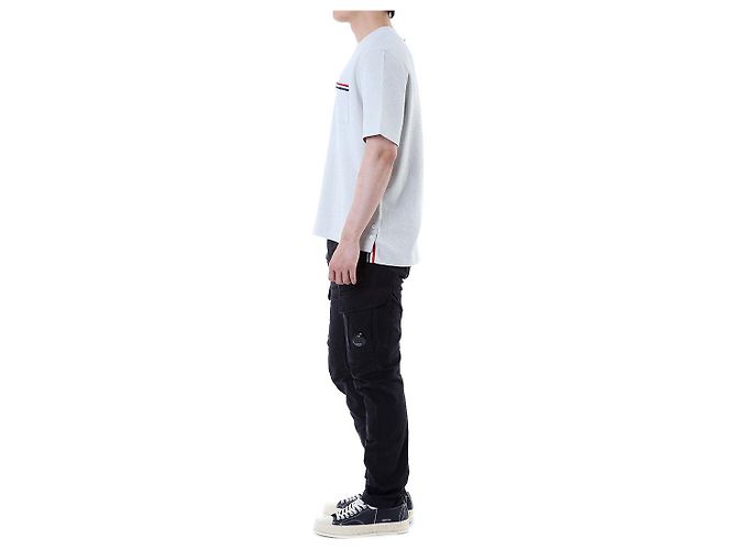 Thom Browne T-shirt redonda de lin e algodão com riscas e bolso - vista 16
