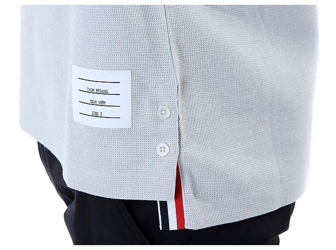 Thom Browne T-shirt redonda de lin e algodão com riscas e bolso - vista 18