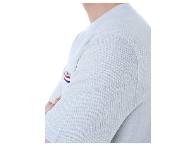 Thom Browne T-shirt redonda de lin e algodão com riscas e bolso - vista 19