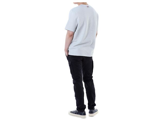 Thom Browne T-shirt redonda de lin e algodão com riscas e bolso - vista 20
