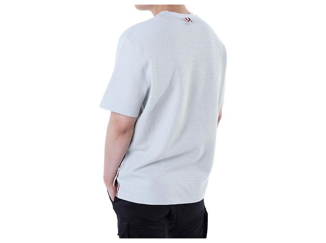 Thom Browne T-shirt redonda de lin e algodão com riscas e bolso - vista 21