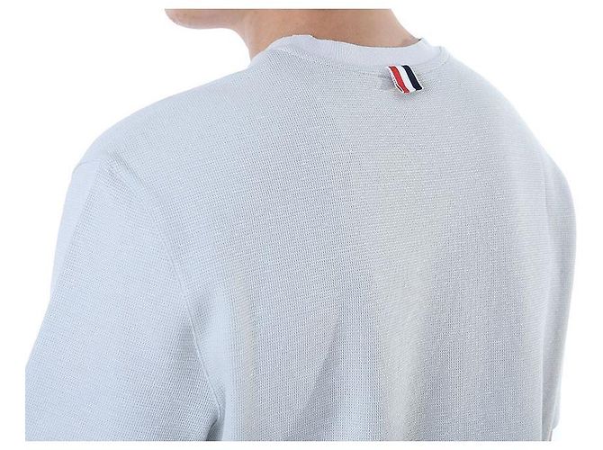 Thom Browne T-shirt redonda de lin e algodão com riscas e bolso - vista 22