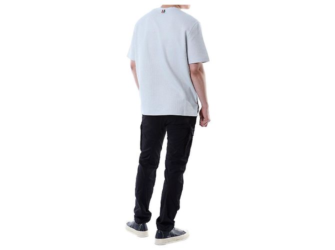 Thom Browne T-shirt redonda de lin e algodão com riscas e bolso - vista 23