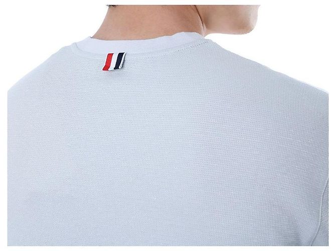 Thom Browne T-shirt redonda de lin e algodão com riscas e bolso - vista 25