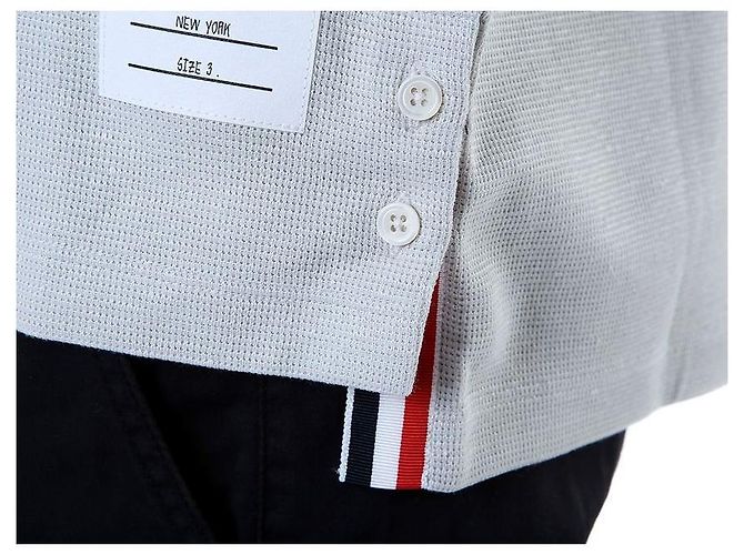 Thom Browne T-shirt redonda de lin e algodão com riscas e bolso - vista 31