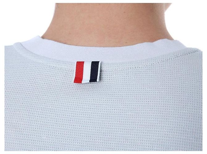 Thom Browne T-shirt redonda de lin e algodão com riscas e bolso - vista 32