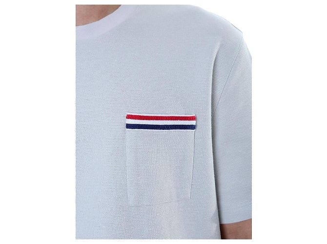 Thom Browne T-shirt redonda de lin e algodão com riscas e bolso - vista 6