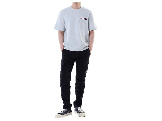 Thom Browne T-shirt redonda de lin e algodão com riscas e bolso - vista 7
