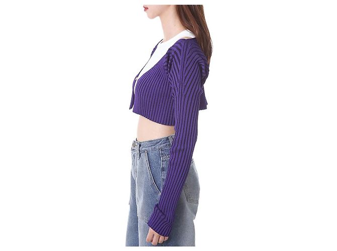Jacquemus Gerippte Crop-Cardigan mit Mikro-Gold-Logo - Ansicht 11