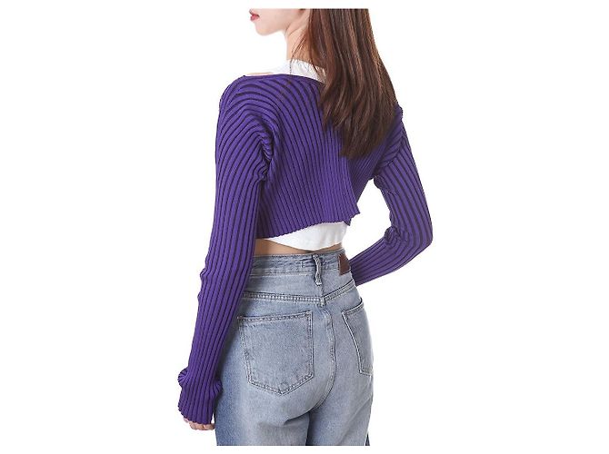 Jacquemus Gerippte Crop-Cardigan mit Mikro-Gold-Logo - Ansicht 14