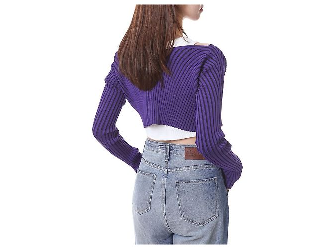Jacquemus Gerippte Crop-Cardigan mit Mikro-Gold-Logo - Ansicht 18