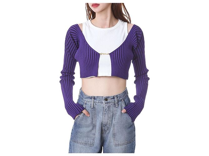 Jacquemus Gerippte Crop-Cardigan mit Mikro-Gold-Logo - Ansicht 3