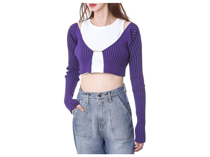 Jacquemus Gerippte Crop-Cardigan mit Mikro-Gold-Logo - Ansicht 7