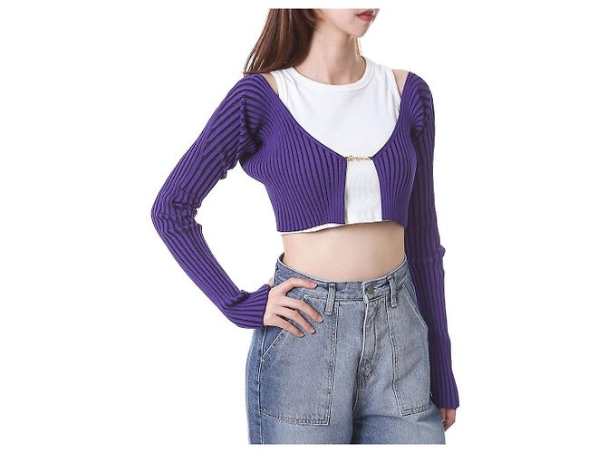Jacquemus Gerippte Crop-Cardigan mit Mikro-Gold-Logo - Ansicht 9