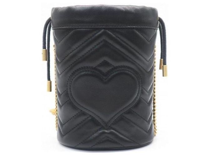 Gucci Mini Borsa a Secchiello GG Marmont in Matelassé Chevron Nera - vista 4
