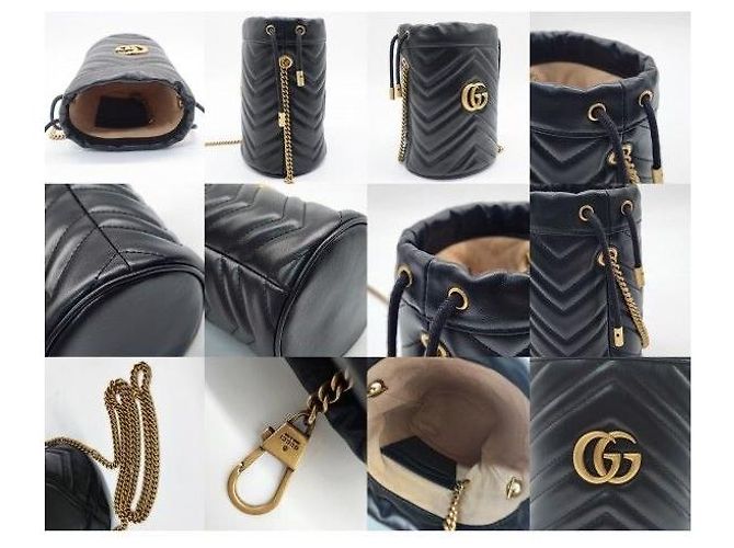 Gucci Mini Borsa a Secchiello GG Marmont in Matelassé Chevron Nera - vista 9