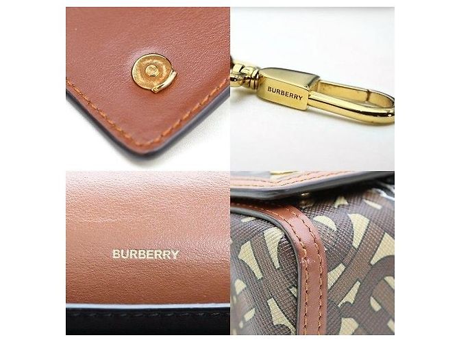 Burberry Picca borsa crossbody in pelle marrone ed E-Canvas a righe monogram - vista 8
