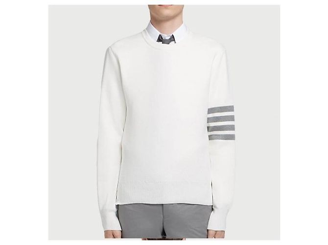 Thom Browne 4 Bar Rundhals Strickpullover Weiß - Ansicht 2